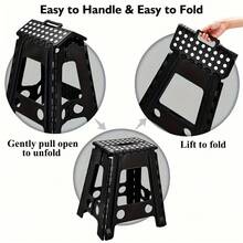 LOVEWE 17.7 Inch Folding Step Stool With Handle - Heavy-Duty Plastic, Lightweight Compact For Easy Storage, Perfect For Bathroom Kitchen Bedroom - Black - View 4