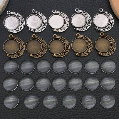 20pcs Fit 18mm Moon Rotation Double Side Round Blank Bezel Pendant Trays Base Cabochon Settings Trays Pendant Blanks Jewelry Making DIY Findings