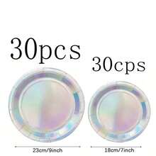 Bộ 10/20/30/50/100 món đồ trang trí tiệc lấp lánh, đĩa và khăn giấy hologram, đĩa giấy cầu vồng dùng một lần, trang trí tiệc sinh nhật, đám cưới chủ đề nàng tiên cá. - Bạc - Xem 17