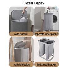 50L Double Laundry Hamper - 2 Sections Sturdy Basket With Lid & Removable Washable Bags - View 8