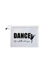 舞蹈主题网眼化妆包，红色气垫便携收纳袋，印有“Dance”字样和跳舞女孩图案，化妆包，护肤包，旅行必备，宿舍用品 - 彩色 - 查看 23