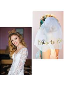 1set Romantic Wedding Headwear Set, Including A Hairband + A Headscarf + A Shoulder Strap. Suitable For Wedding Parties, Birthday Gatherings, Wedding Anniversaries, And Coming-Of-Age Ceremonies - Multicolor - View 4