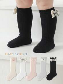 5 Pairs Girls' Spring/Summer Knee High Socks With Bow, Princess Mid-Calf Socks For Toddlers - Multicolor - View 2