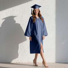 Unisex Matte Graduation Cap And Gown 2025 2026 With Tassel For College High School Graduates And Bachelor,Graduation Cap And Gown 2025 Set With Tassel,Unisex Graduation Cap And Gown Tassel Set With 2025 And 2026 For High School And Bachelor,Adult Unisex Black Graduation Robe College High School Doctoral Ceremony Gown Comfortable Woven Fabric - 藏蓝色 - 查看 3