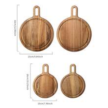 1pc Round Wooden Bread/Cutting Board, Steak Platter, Cake Stand, Fruit & Dessert Serving Tray - Brown - View 2