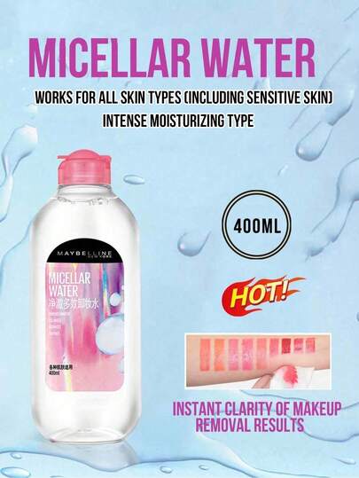 Maybelline Yüksek Nemlendirici Özellikli Makyaj Temizleyici, Tüm Cilt Tipleri İçin Uygun (Hassas Ciltler Dahil), 95/400 ml, Anında Makyaj Temizleme, 3'ü 1 Arada Aktif Misel Formülü, Çift Temizlemeye Gerek Yok, Sıkılık Hissi Vermeden Etkili Temizleme ve Nemlendirme, Hassas Ciltler ve Tüm Cilt Tipleri İçin Uygun, Parfümsüz, Alkolsüz, Yağsız, Nazik Yatıştırıcı Nemlendirme, 3 Adımda Kolay Kullanım, Mini/Tam Boy Yüksek Maliyet Etkinliği, Günlük Temizleme Yardımcısı.