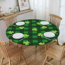 Leaves Clovers St. Patrick's Day Round Fitted Tablecloth With Elastic Edged, Circle Tablecover Waterproof  Household Table Cover For Outdoor Indoor Patio Kitchen,Home Kitchen Dining Camping Table Decor 40~50 In - Check Four-leaf Clover - View 5