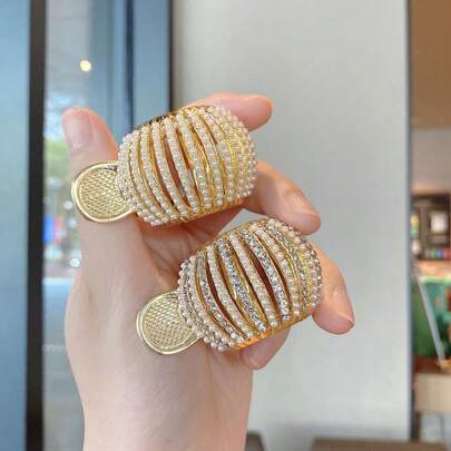 1 Peça Presilha de Cabelo Estilo INS com Pérola Dourada, Fivela de Suporte para Rabo de Cavalo Alto Geométrico Cintilante, Acessório de Cabelo Elegante para Cabelos Grossos e Finos, Suporte de Rabo de Cavalo Anti-Queda para Mulheres e Meninas