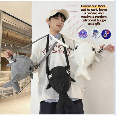 Nueva bolsa de mensajero mini con forma de tiburón de nailon, ligera y conveniente para hombres, bolso casual de un solo hombro, puede contener teléfono, batería portátil, llaves, efectivo, correa ajustable, adecuado para ir al trabajo, compras, actividades al aire libre, ciclismo, regalo para novio, unisex, regalo para el Día de San Valentín/Año Nuevo