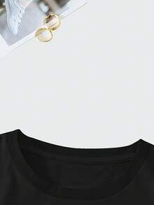Camiseta Casual De Mujer "No Es Mi Problema" Con Estampado - Manga Corta En Rosa Suave, Cuello Redondo Para Verano, Lavable A Máquina Y Transpirable, Diseño Divertido, Ajuste Relajado, Cómoda - [Oscuro] - Ver 4