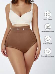 Mutandine modellanti vita alta per taglie forti, biancheria intima senza cuciture per sollevare il lato B e contenere l'addome - Castano - Visualizzare 4
