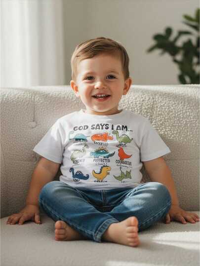 Toddler Little Boy Summer Dinosaur Clothes Funny Letter Short Sleeve Tshirt Tops Boy Summer Tee Top 1T 2T 3T 4T 5T