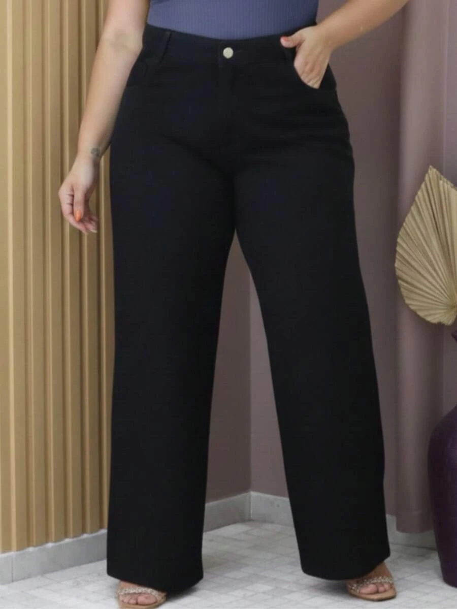 Women's Wide Leg Jeans, High Waist, Comfortable And Stylish, Plus Size - 黑色 - 查看 1