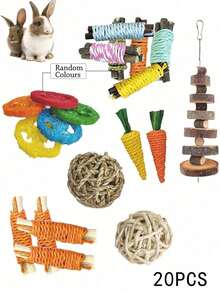 Rabbit Toys/Rabbits/Guinea Pig Toys, Rabbit Chew Toys, Natural Apple Wood Rabbit Toys, Handmade Chew Toys Suitable For Guinea Pigs, Hamsters, Small Rodents, Halloween Gift, Christmas Gift, 14pcs/7pcs/3pcs Set - Multicolor - View 20