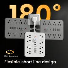 Regleta de Alimentación,Extensor de toma de corriente múltiple con USB, Extensor de enchufe múltiple 14 en 1 con USB, divisor de toma de corriente eléctrica de pared con 3 puertos USB (1 USB C) y 8 tomas y2 puertos de carga type-c de corriente, carga de pared - Tipo de Enchufe B USA (110-127V) - Ver 4