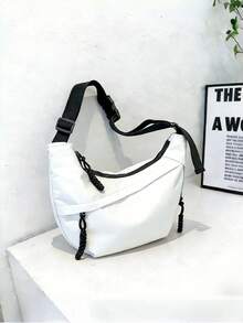 1个尼龙多功能拉链校园单肩包，简约百搭学生文具包，新款大容量优雅通勤单肩包，返校季必备，宽敞设计可装笔记本电脑和学习用品，适合各种场合 - 餃子包 - 查看 16