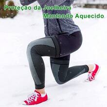 Joelheira de Compressão Ortopédica Meia Térmica Alivio da Dor Absorve Suor Estimula Circulação Fitness Ciclismo Crossfit - VERDE PRETO - Visão 7