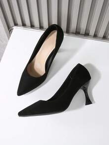 Zapatos de tacón alto negros para mujer, tacones de punta fina de ante, tacón delgado, para trabajo/vestimenta formal, talla 41, nueva llegada 2026 - Negro - Ver 5