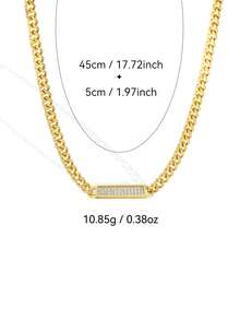 Charm-In Dây chuyền mắt xích Cuban mạ vàng đính đá Cubic Zirconia dành cho nữ, mặt dây chuyền đính đá Cubic Zirconia kiểu pave, phong cách tối giản thanh lịch, thích hợp đeo hàng ngày, phối nhiều lớp, quà tặng cho bạn gái. - Vàng - Xem 3
