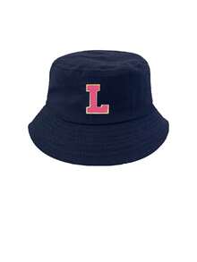 1pc Foldable Soft Brim Women's Sun Hat With 26 English Letter Pattern, UV Protection Outdoor Camping Hiking Beach Bucket Hat, Spring/Summer - Navy Blue - View 8