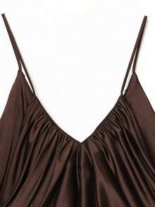Áo hai dây xếp ly bằng satin gợi cảm, thời trang nữ mùa hè DEEKA. - Cà phê nâu - Xem 3