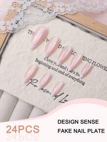 24片杏仁形白色法式猫眼美甲假指甲，含果冻胶和指甲锉，提升您的假日、日常美甲造型，适合学校、办公室、派对等场合。 - 淺粉色 - 查看 4