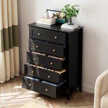 Meiyiu 5 Drawer Dresser For Bedroom, Tall Dresser With Deep Drawers & Metal Knobs, Modern Wooden Chests Of Drawers For Entryway, Hallway - 黑色 - 查看 7
