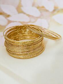 Pulsera de brazalete con 20 bucles de estilo nuevo con brillo y cielo estrellado, de moda europea y americana 2.0 con diseño reforzado, adecuada como regalo, para uso diario y fiestas - Amarillo Oro - Ver 5