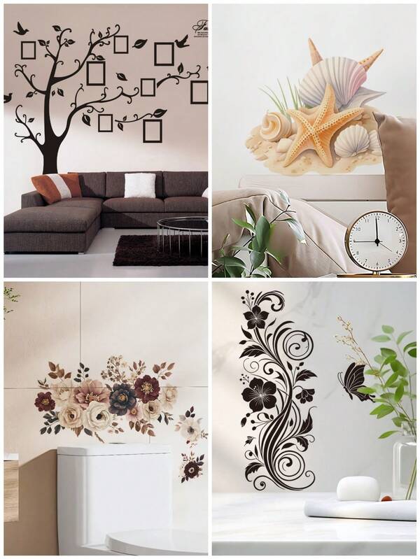 1PC/4PCS Wallpaper – Peel And Stick Wall Stickers, PVC Self-Adhesive Removable Wall Art For Stick On Tile Room Decoration & Home Decor, Bedroom Window, Living Room, Kitchen, Office, Toilet