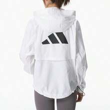 Adidas 女士连帽梭织夹克，运动服，轻便防风外套 IS8042 - 白/黑色 - 查看 2