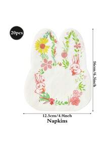 20张双层复活节兔子蛋胡萝卜造型一次性餐巾纸，横幅复活节派对兔耳朵纸巾，适用于生日、春季花园茶会等场合 - 彩色 - 查看 17