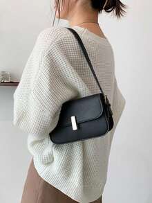 Bolso cuadrado pequeño de lujo y sofisticado, sencillo y versátil, bolso de hombro de estilo moderno para llevar, modelo nuevo 2026, bolso diario para mujer - Negro - Ver 9