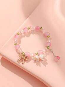 Bộ 3 vòng tay hạt cườm mặt dây chuyền hoa lan ngọt ngào dành cho bé gái, thích hợp để đeo hàng ngày, dự tiệc, làm quà tặng tình bạn. - Một cỡ - Xem 4