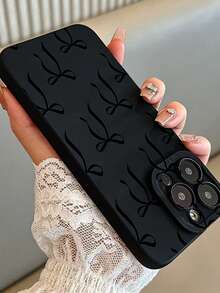 1pc Black Bowknot Line Pattern Design Angel Eye Phone Case, Compatible With IPhone 17 16 15 14 13 12 11 X Pro Max Plus, Anti-Fall Matte Back Cover, Smartphone Protective Case, Perfect As Birthday Gift - Multicolor - View 2