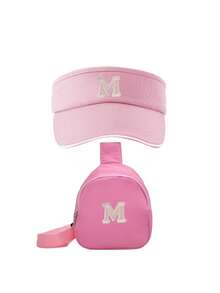 2PCs Children Baseball Hat With Mini Bag Boys Girls Camping Hat Anti-UV Strap Kids Bucket Hat Headwear For 3-8 Years Old Baby - Pink - View 9