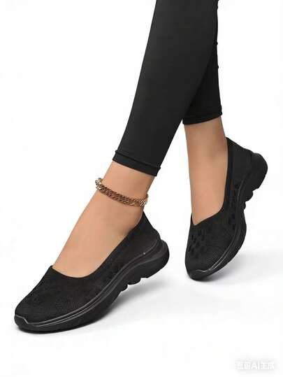 Women's Fashion Knit Breathable Casual Flat Comfortable Running Shoes, Slip-On Sneakers For Daily Wear