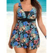 V Neck Swimdress For Women - Floral One Piece Swimsuit Tummy Control Bathing Suit With Skirt; Modest Swimwear For Beach, Pool, Vacation - Warna-warni 1434 - View 2