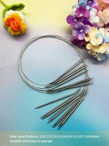 3pcs/9pcs Optional Stainless Steel Circular Knitting Needle Set, 80cm Flexible Stainless Steel Cable 2.0-6.0mm, Polished Smooth Non-Snagging Needle Tips DIY Knitting Tools, Suitable For Scarves, Sweaters, Shawls And Handmade Craft Projects - All Stainless Steel Circular Knitting Needles - View 4