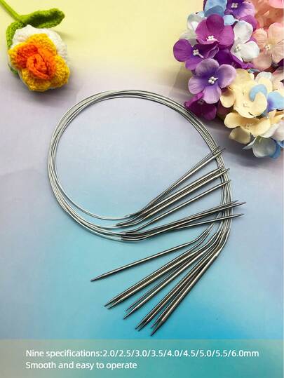 [3pcs/9pcs] Stainless Steel Circular Knitting Needles, 80cm Length, Flexible Stainless Steel Wire, Smooth Needle Tips, Anti-Shedding, Handmade DIY Knitting Scarf Sweater Tools
