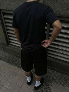 男士夏季休闲街头宗教纹身风格“无所畏惧”耶稣基督图案字母标语黑色T恤 - 黑色 - 查看 4