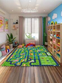 1件装城市道路地图图案地毯，模拟城市道路地毯，游戏区地毯，游戏垫，爬行垫，拼图防滑游戏垫，柔软毛绒材质，适用于客厅、卧室、门厅、厨房、浴室、游戏室、书房，家居装饰配件，经久耐用，防尘，易于清洁 - 駝色 - 查看 6