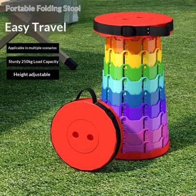 1 Set Adjustable Height Rainbow Color PP Folding Stool, Ultra-Lightweight Portable Waterproof, Suitable For Camping, Beach, Picnic And Festivals