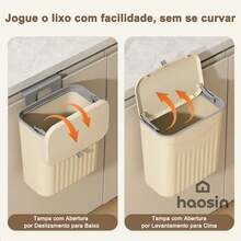 [haosin]Lixeira de Parede 9L(2.38Gal) Branco Estilo Creme | Ideal para Cozinha Sala Quarto | Portátil com Gancho Grátis | Presente Perfeito - Branco - Visão 2