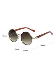 1 Pair Men's Metal Round Faux Wood Grain Temple Fashion Glasses - Gold Frame Double Tea - View 4