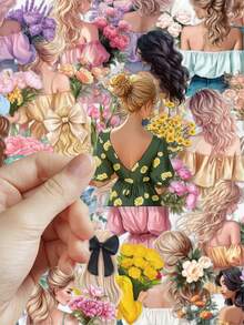 50pcs Flower Girl Stickers Handbook Laptop Cell Phone Case Luggage Guitar Stickers - A - View 7