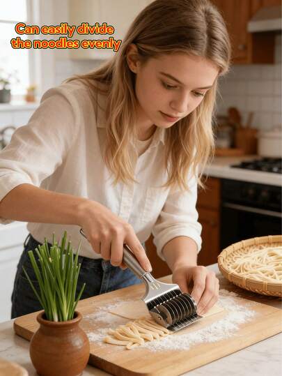 1 pieza Cortador de acero inoxidable, máquina de corte manual multifuncional para uso doméstico, rebanadora de cocina, máquina para hacer pasta, herramienta de corte con rodillo, cortador de fideos, artículo esencial de cocina, fácil de usar, limpiar y guardar