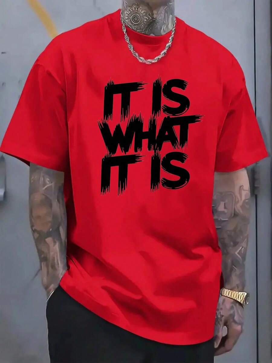 Men's Red Pattern T-Shirt - Casual Short Sleeve Round Neck, Eye-Catching Statement Print, All-Season Comfortable Machine Washable, Simple Fit Top - Đỏ - Xem 1