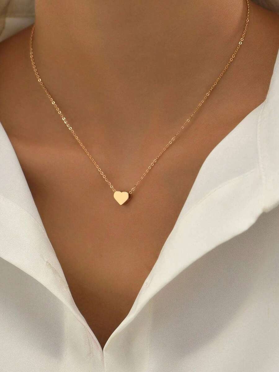 1 Pcs 18k Gold Plated 3D Heart Necklace For Women, Dainty Cute Heart Pendant Choker Collarbone Chain, Delicate Adjustable Layering Jewelry Suitable For Giving As A Gift Chain For Special Occasions Party Wedding Gift Holiday Celebration Christmas Valentine's Day Anniversary Birthday Mother's Day Graduation Halloween Present For Her Best Friend Girlfriend Wife Daughter Sister Mom Female Loved Ones Everyday Essential Fashionable Versatile Timeless Classic Gift Idea For Women And Girls - 金色 - 查看 1