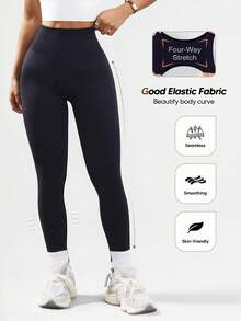 Women's Compression Leggings, Yoga Pants, Butt Lifting, Seamless, High Waist, Slimming Tights - Black - View 4