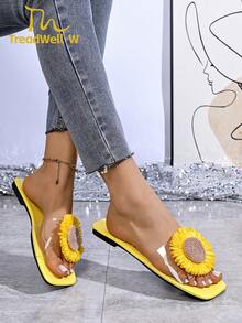 Women's Sandals, New Sunflower Decor Yellow Slides - Yellow - View 8